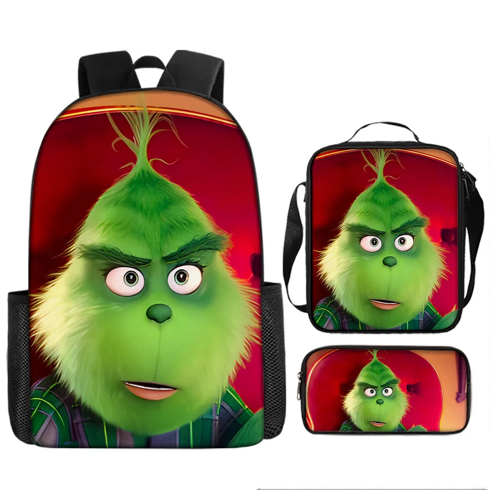 Hip Hop Youthful Novelty Green Peculiar 3D Print 3pcs/Set Student Travel bags Laptop Daypack Backpack Lunch Bag Pencil Case