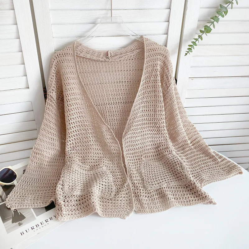 Pointelle Knit Long Sleeve Open Front Cardigan Sweater for Women Cover-Up Spring Summer Teengirl Casual Outfit