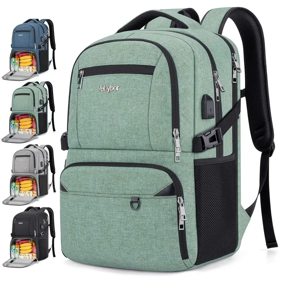 

Lunch Backpack Fit 17 Laptop, Work Backpack with Lunch Box amp USB Charging Port for Men Women, Water Resistant College Computer