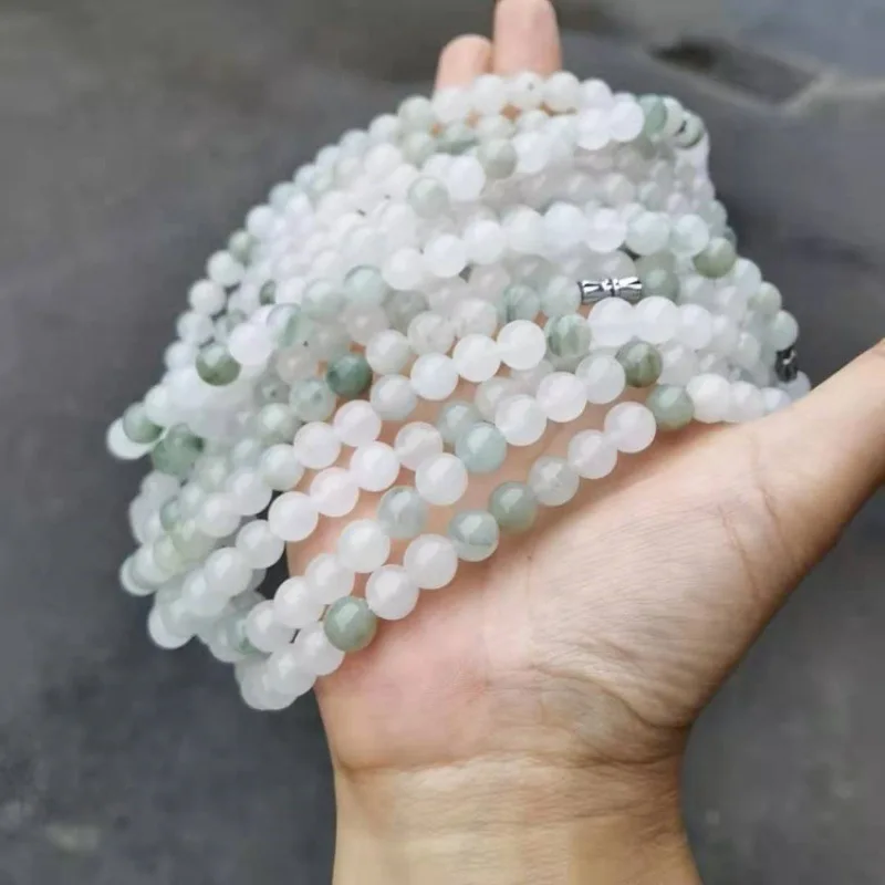 Jade Necklace Xinjiang Tianshan Emerald Jinsi Jade Stone Bead Necklace Live Broadcast with Goods Ice Jade Mother Necklace