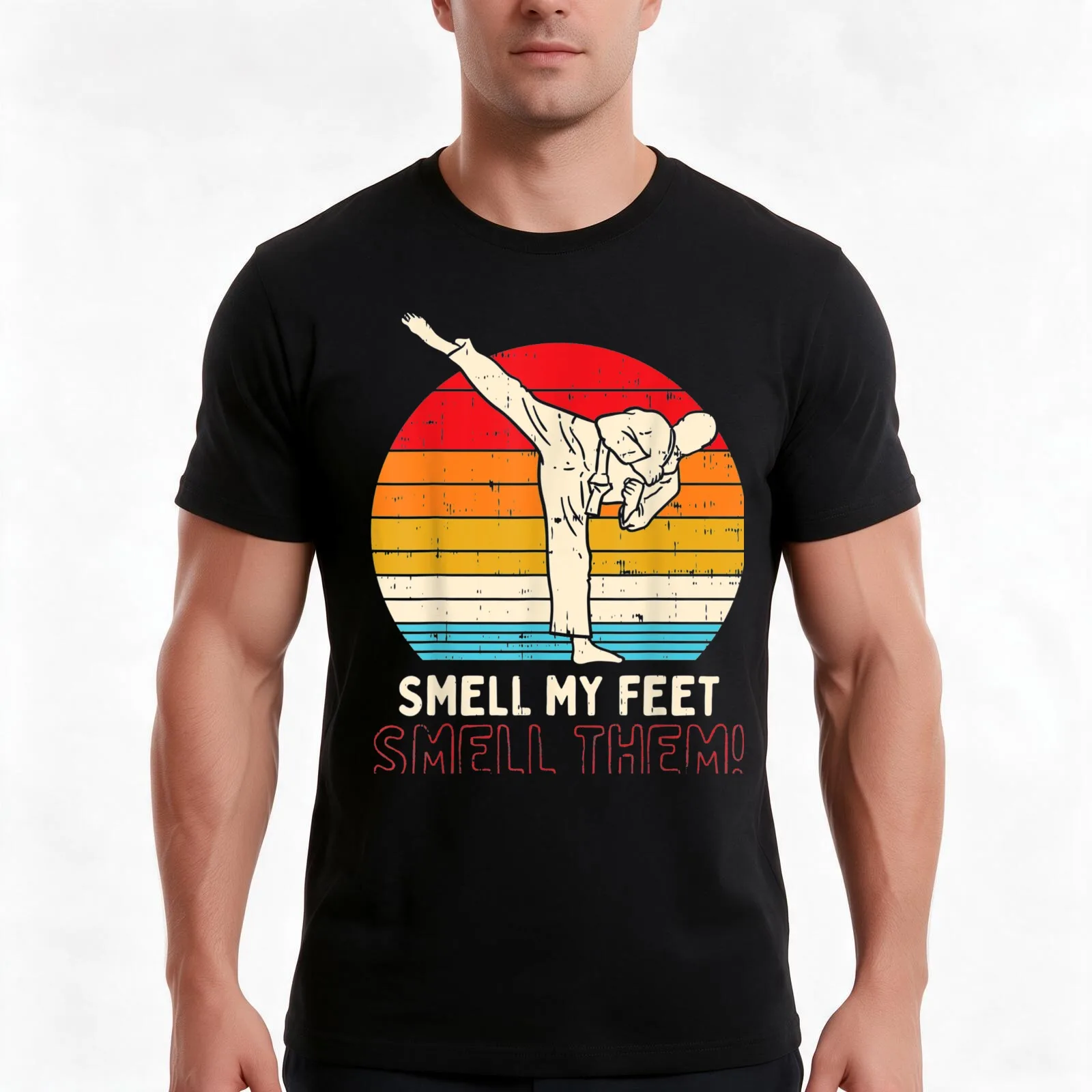 Smell My Feet Smell Them Karate Taekwondo T-Shirt, Summer Casual Cotton Tee, Oversized Streetwear Tops, Vintage Graphic Print