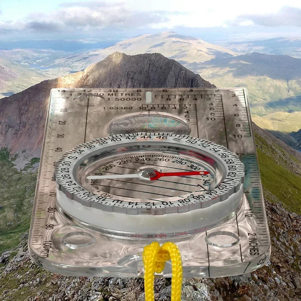 

Portable Acrylic Orienteering Compass with Rope Navigation Map Ruler Reading Compass for Hiking Camping Backpacking Survival