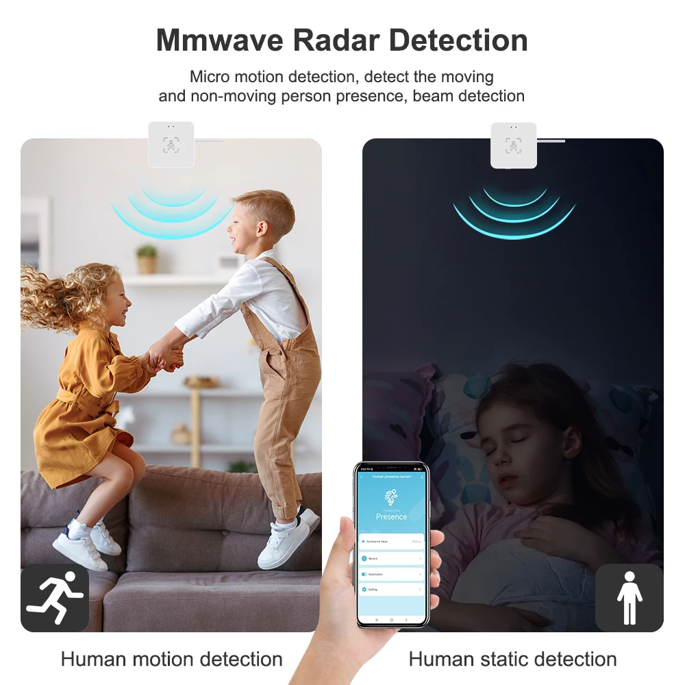 Rilevatore di presenza umana Zigbee Tuya WiFi MmWave Radar sensore di Montion PIR con rilevamento della luminanza funziona con l\'assistente domestico