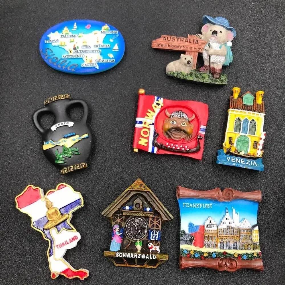 Resin Fridge Magnets Greece Norway France Frankfurt Venezia Tourist Souvenir