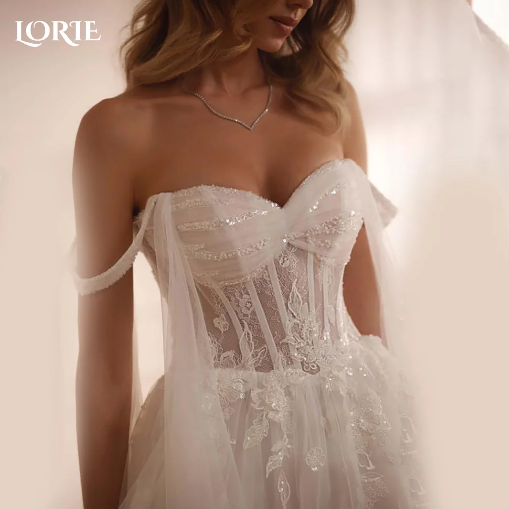 

LORIE Lace Wedding Dress Elegant Appliques 3d Flower Sweetheart Ruffle Shiny Princess Bridal Dress Sequins Customized Party Gown