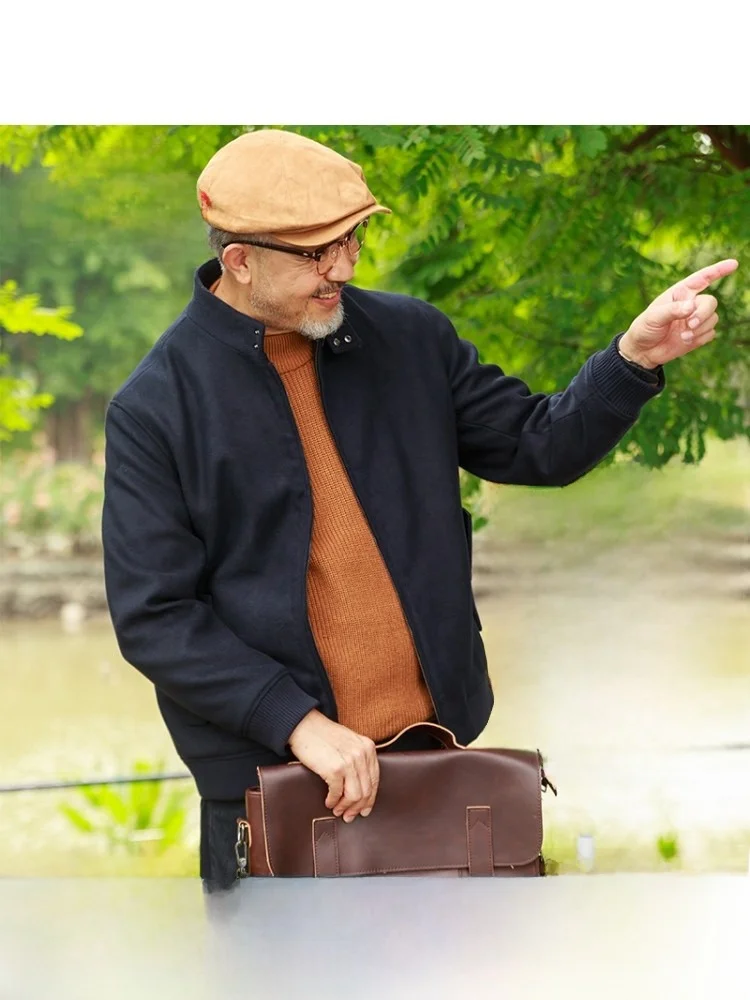 

Thi Warm Woolen Coat for Middle-Aged And ly Men Autumn Faion Outerwear andpa's Clothes Busin Casual Sle Zippe...