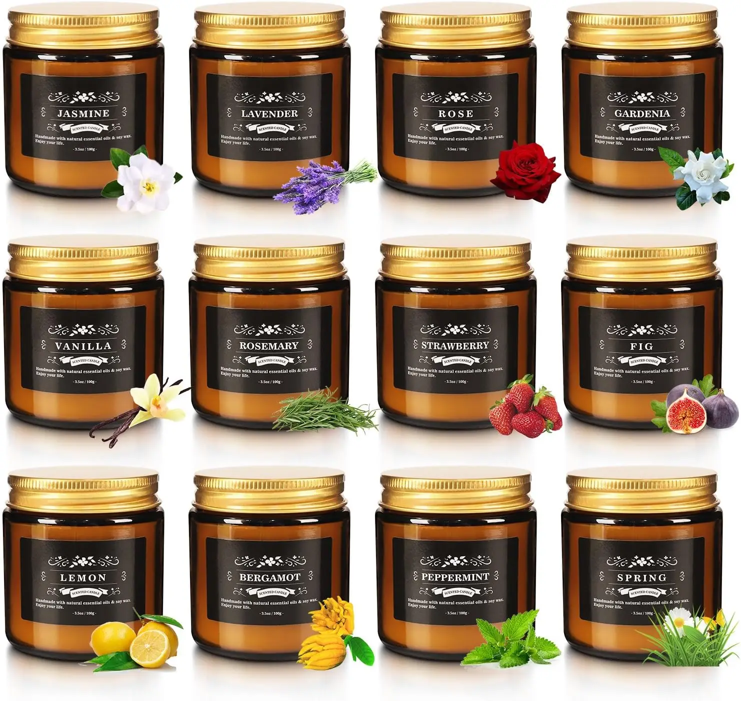 

Scented Candle Set 12 Pack, Candle for Home Scented, Odor Eliminating, StrRelief, Long Lasting Soy Wax Gift Set