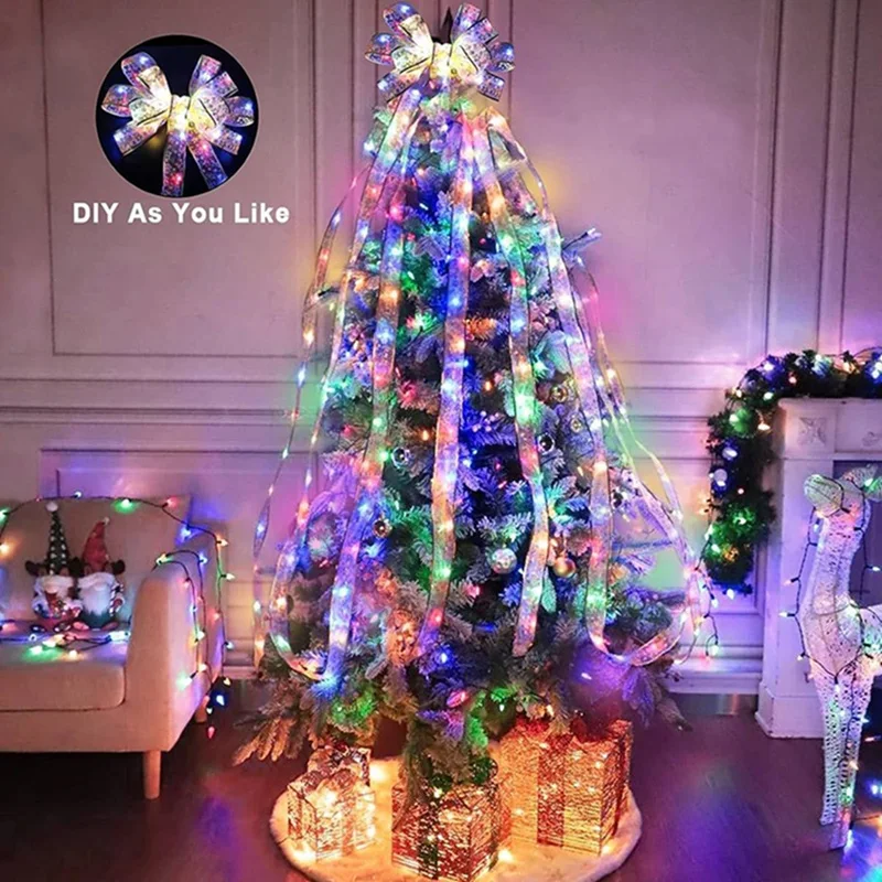 1PC 20 LED 2M/6.56Ft Ribbon Lights Battery Operated Xmas Fairy Lights For Home Christmas Tree Party Wedding Gift Decoration