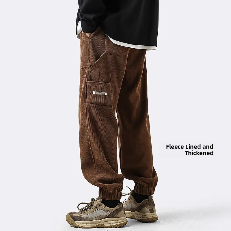 

Мужские зимние утепленные повседневные брюки на флисовой подкладке, свободного кроя, удобные, спортивные, со средней талией, длинные, модные, трендовые