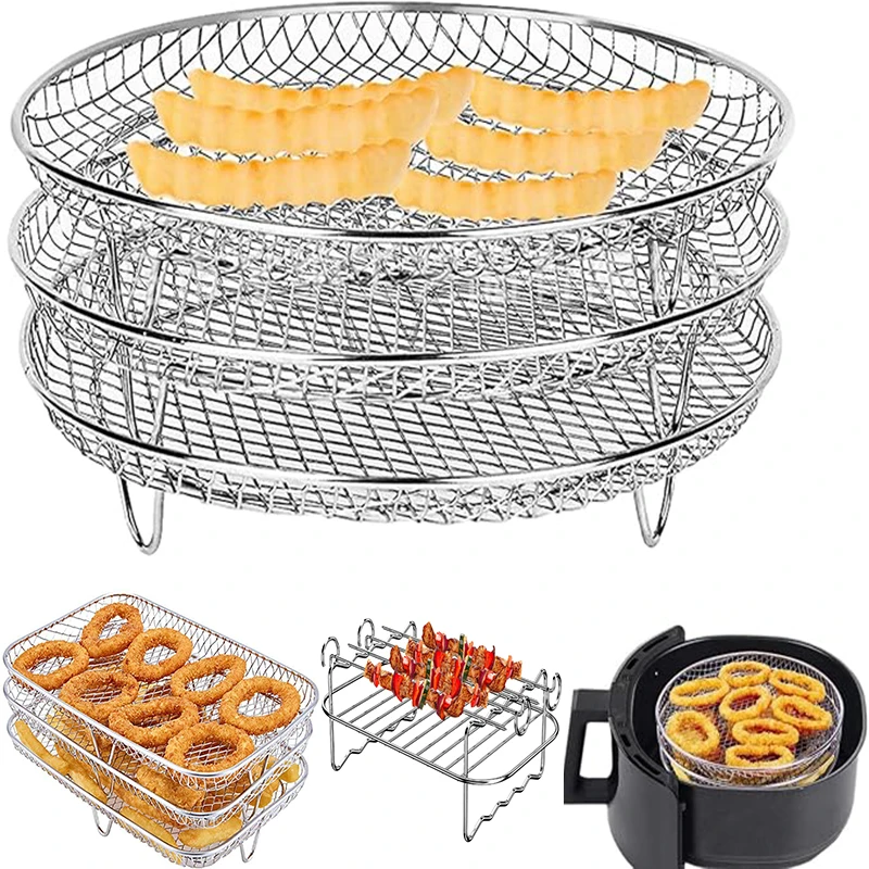 Air Fryer Zubehör Backständer Stapelbar BBQ Metall Ofen Grill Rack Lebensmittel Bratkorb Mehrzweck zum Backen Kochwerkzeug