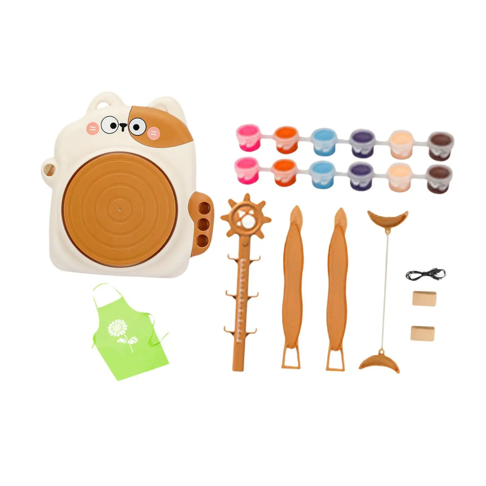 

Pottery Wheel for Kids Arts and Crafts USB with Clay Painting Apron Craft Tool