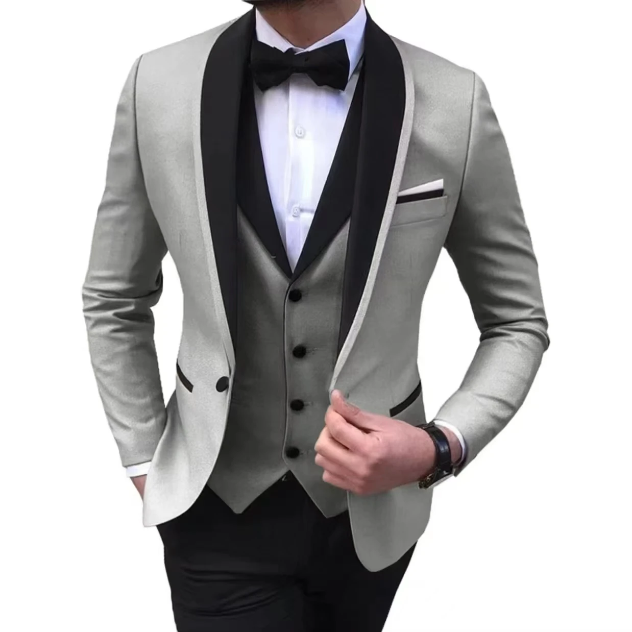 Terno masculino de luxo fino ajuste conjunto de 3 peças terno masculino festas de casamento à noite baile de formatura cerimônia noivo moda único botão casaco