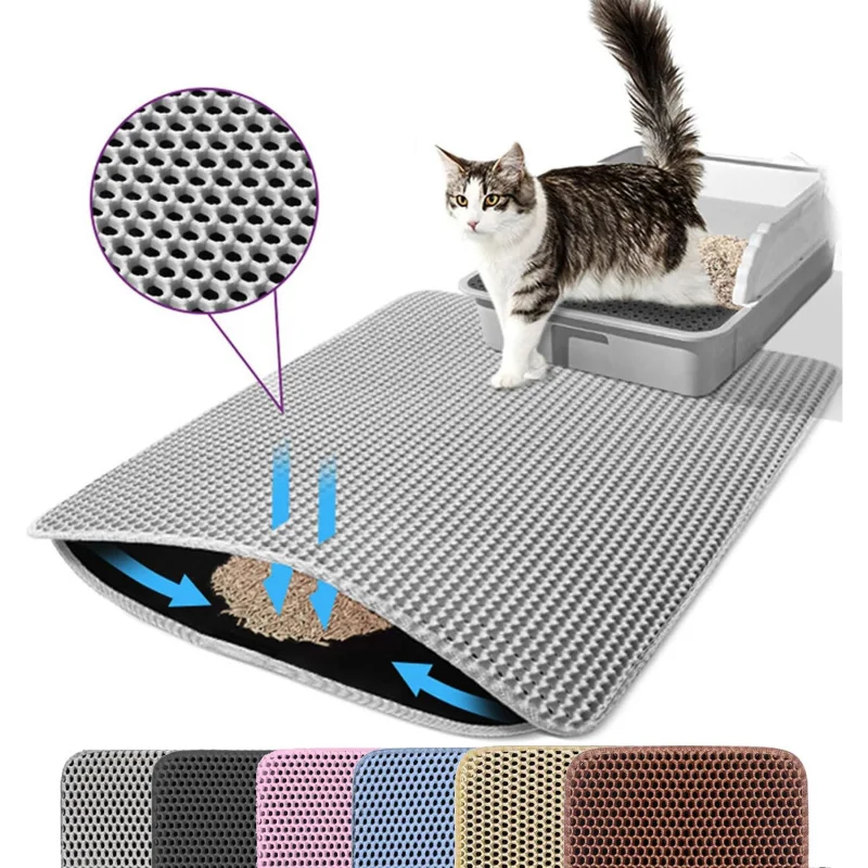 Extra Large Cat Litter Mat Honeycomb Dual Layer Non Slip Waterproof Traps Litter Washable Durable for Kitty Box Floor Protection
