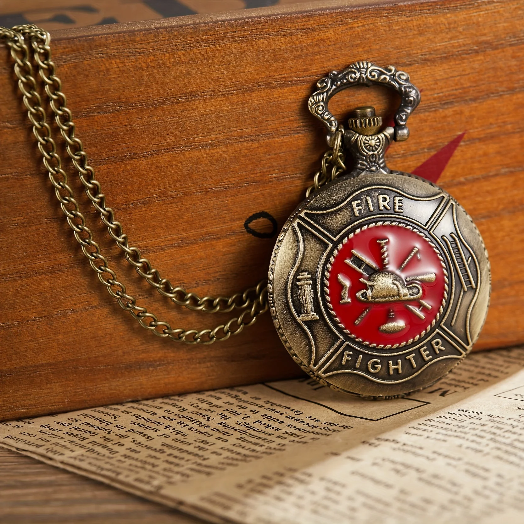 ساعة جيب كوارتز عتيقة من الحنين للرجال ، قطارة حمراء ، الإغاثة ، مكافحة الحرائق ، نمط تسجيل ، قلاب ، سلسلة معلقة #1