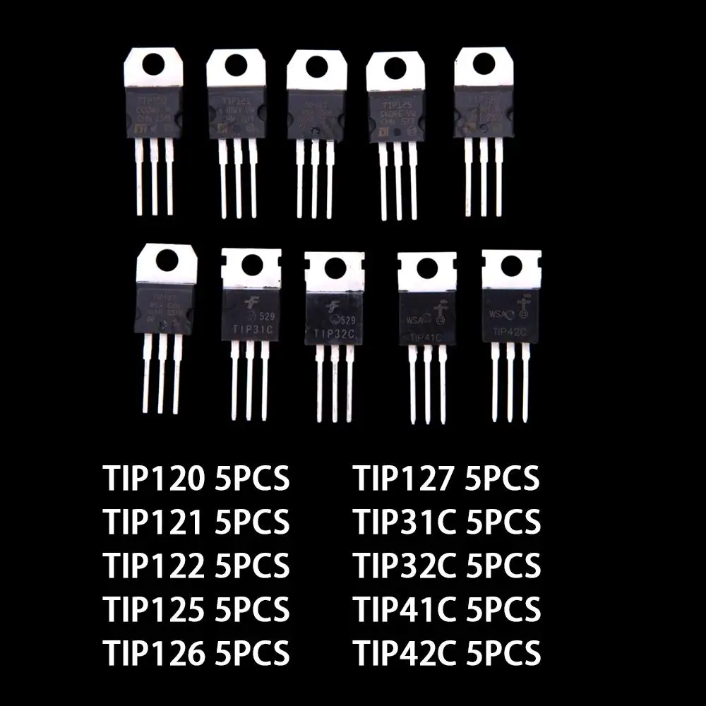 Picture 7: 10Values To-220 TIP126 TIP127 TIP31C TIP32C ​​Each 5PCS Transistors TIP121 TIP120 TIP122 TIP125 TIP41C TIP42C