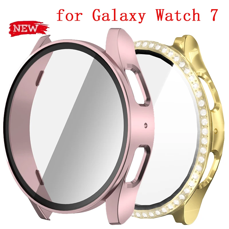 Capa de Vidro Temperado + PC para Samsung Galaxy Watch 7 40mm 44mm, Capa Protetora para Galaxy Watch 7 40 44 Mm, Acessórios para Smartwatch
