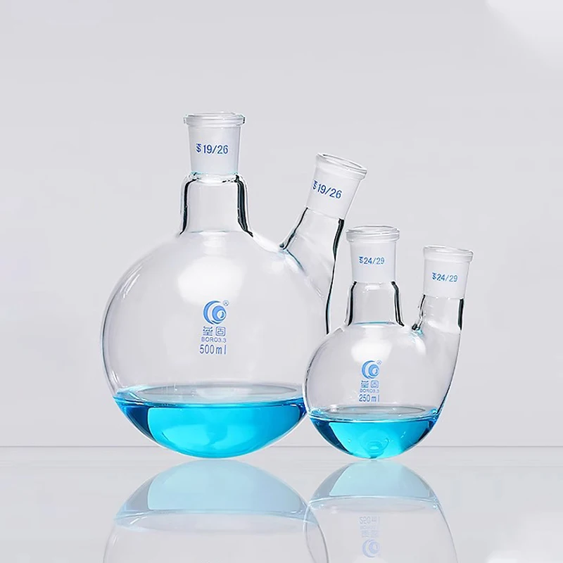1pc 100ml-2000ml Round Bottom Two-neck Glass Flask High Borosilicate Glass Reaction Flask Chemical Lab Supplies