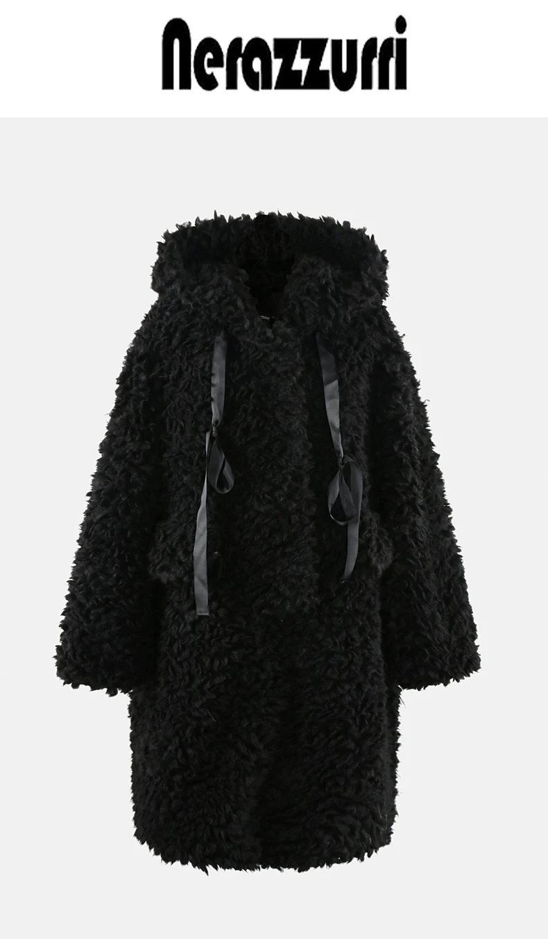 Lautaro Winter Long Oversized Casual Thick Warm Blue Thick Warm Fuzzy Fluffy Faux Fur Coat Women with Hood Zipper Fashion 2023