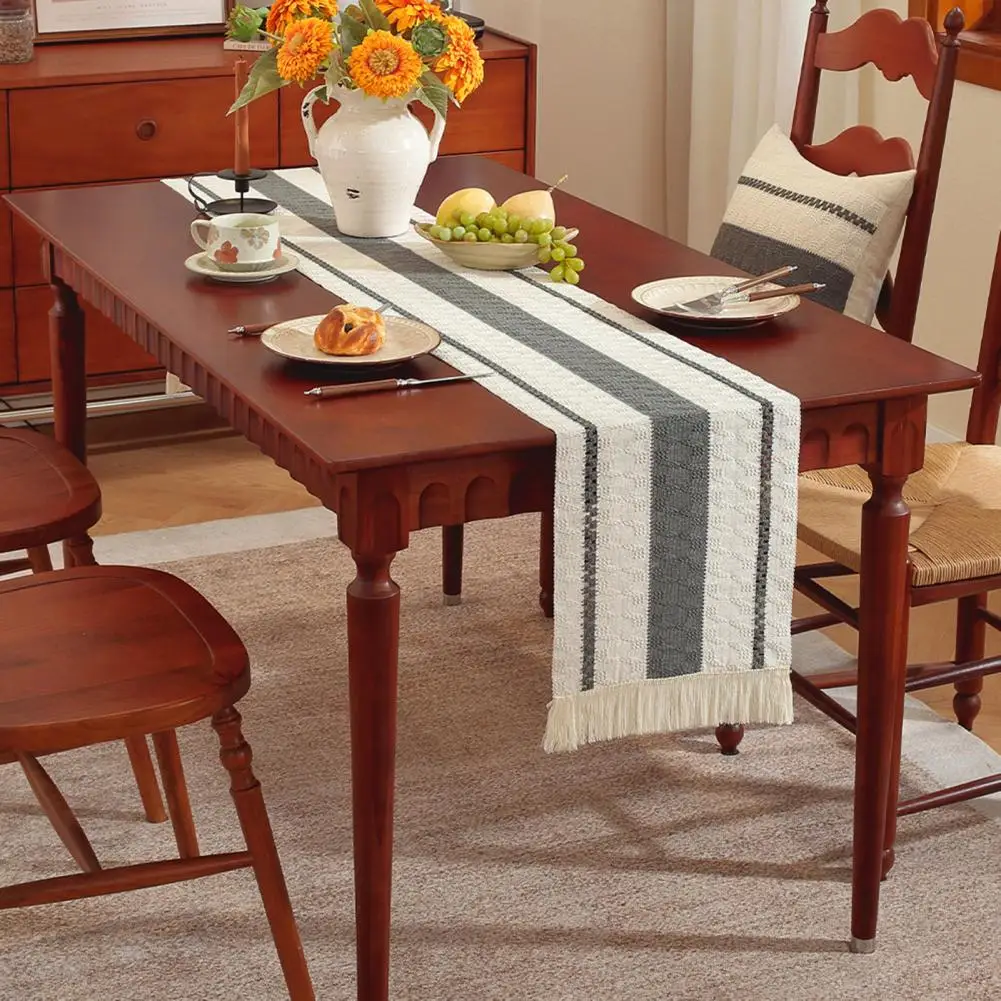 

Festive Home Decor Accent Elegant Nordic Style Table Runner with Color Block Design Tassel Detail Easy to Clean Christmas for A