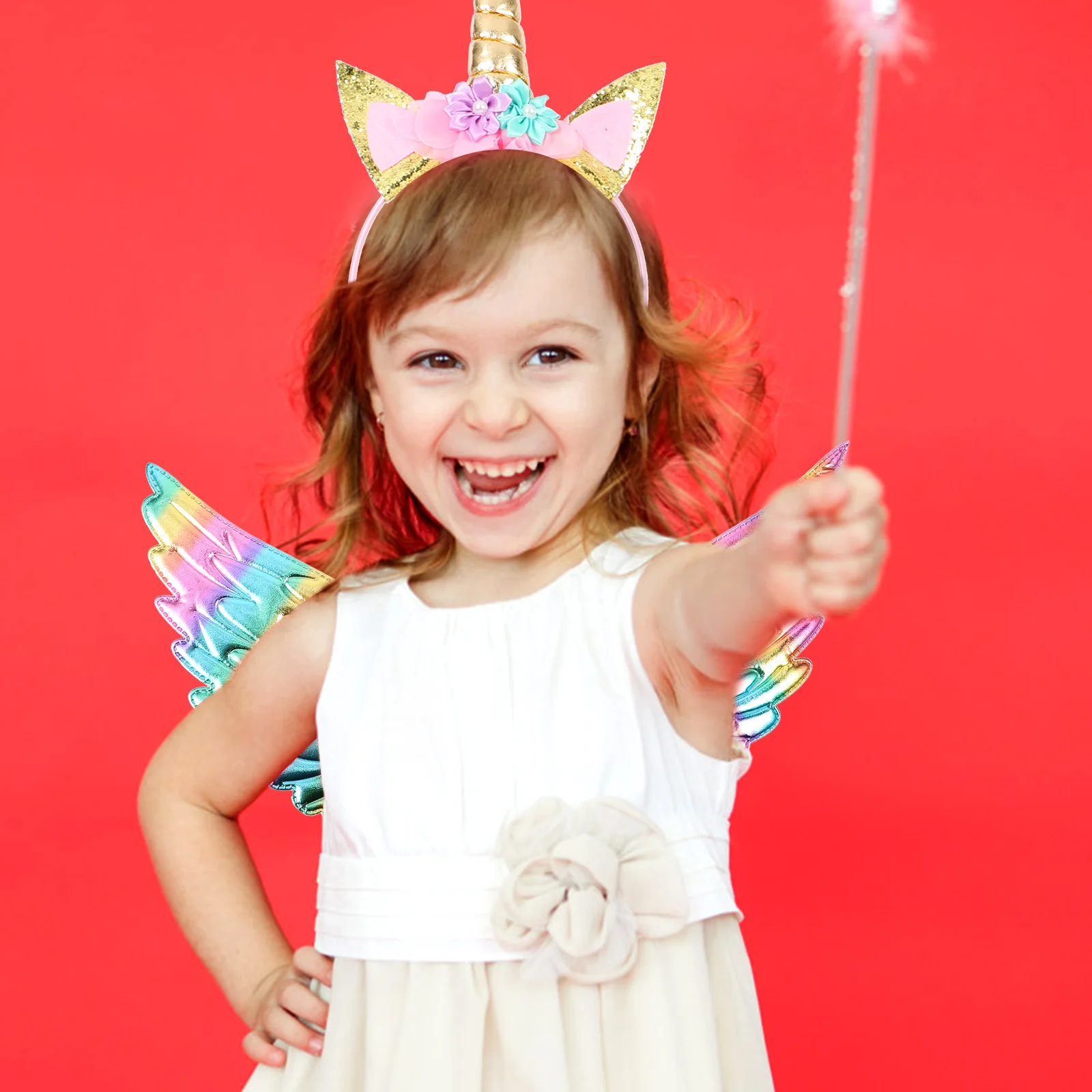 Asas de unicórnio roupas de desempenho argola de cabelo fantasia de festa meninas presentes de natal adorável foto adereços cabeça de plástico bebê