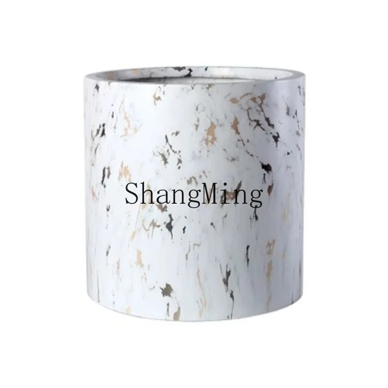 

ZYH imitation marble texture large diameter round flower pot with tray high-end light luxury living room floor flower pot