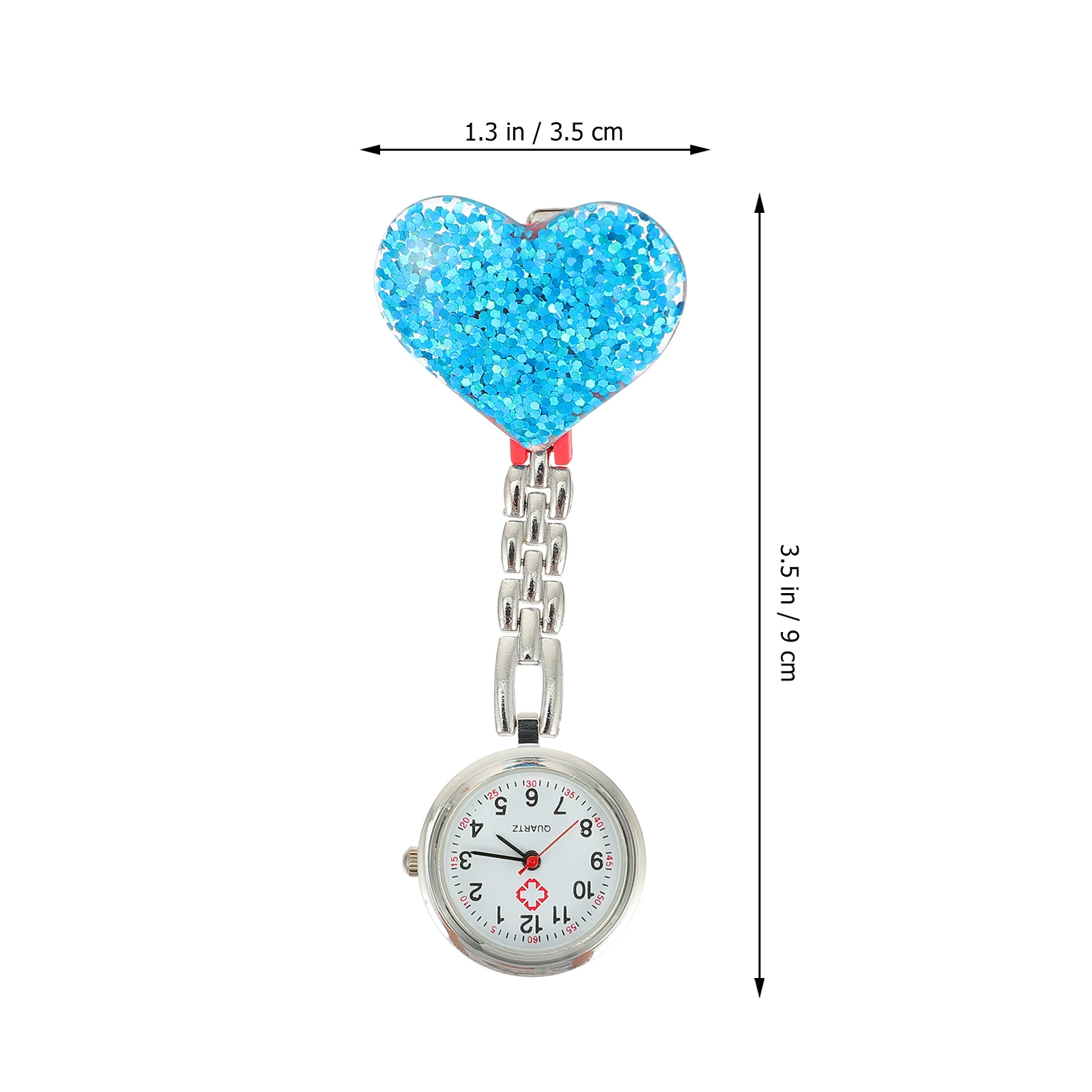 

2pcs Heart Shaped Crystal Hanging Nurse Watch Fob Alloy Women Decorative Timepiece Practical Function Fashionable Appearance