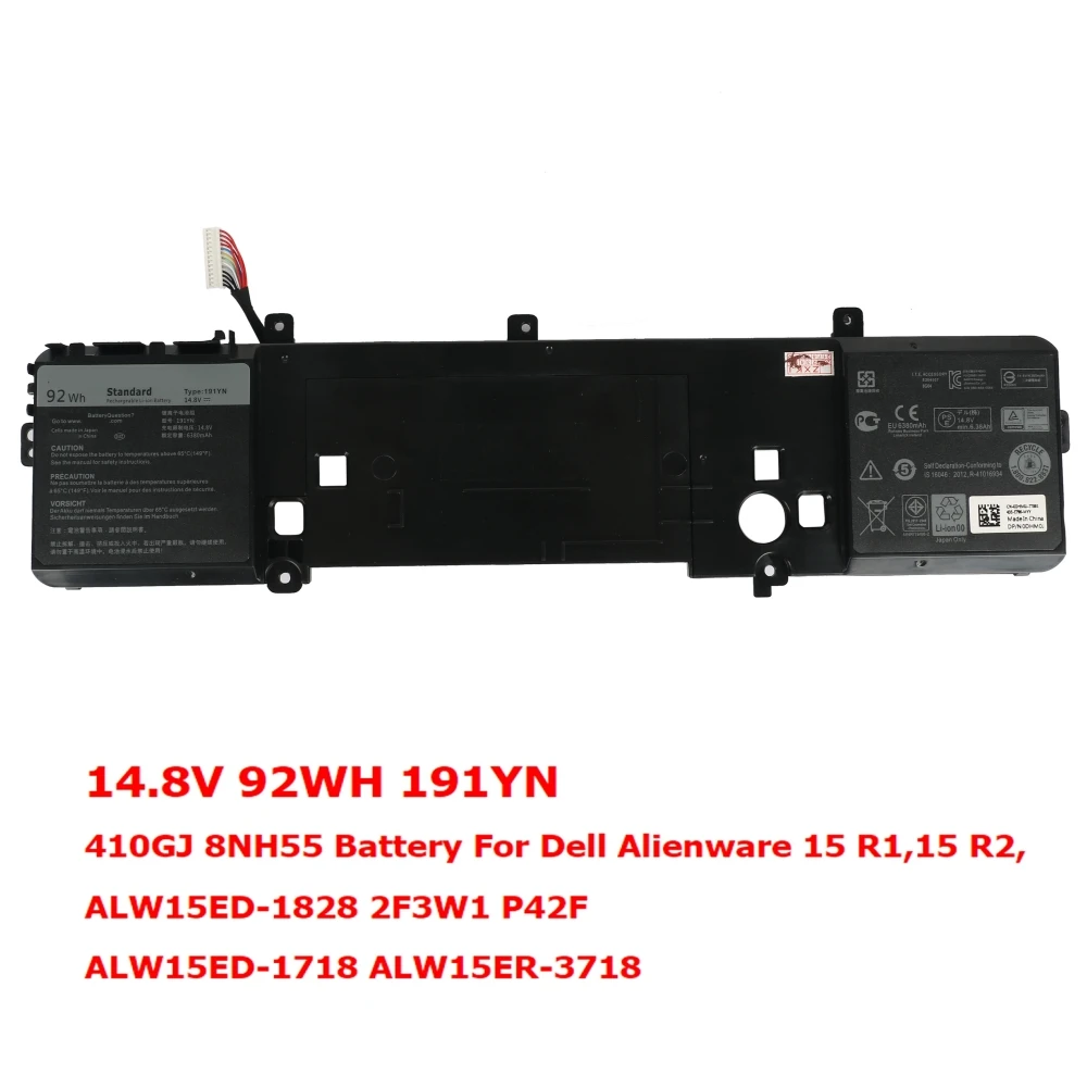 191YN 92Wh 14.8V Laptop Battery For Dell Alienware 15 R1 R2 ALW15ED-2828 3828 2F3W1 Series Notebooks