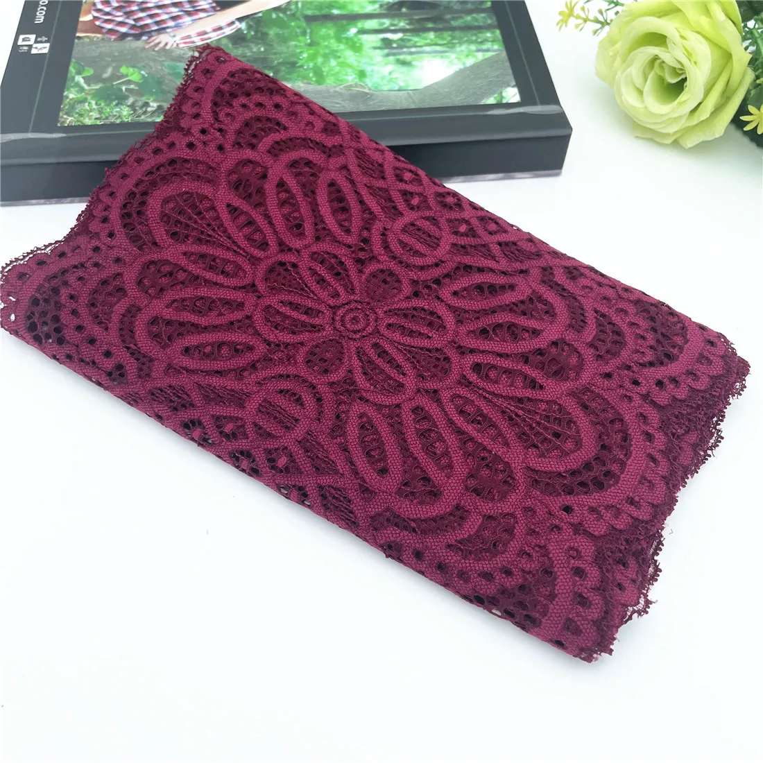 3y/lot Width 24.50cm Burgundy Elastic Stretch Lace Trims Red For Clothing Accessory Dress Sewing Applique Costume Lace Fabric