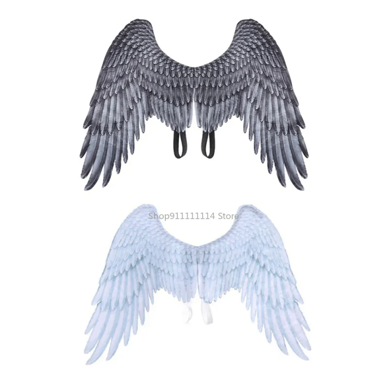 Alas de Ángel y Diablo, accesorios de Cosplay, Disfraces para adultos, tela de alas blancas y negras, tema 3D, suministros para fiestas de Halloween y Navidad