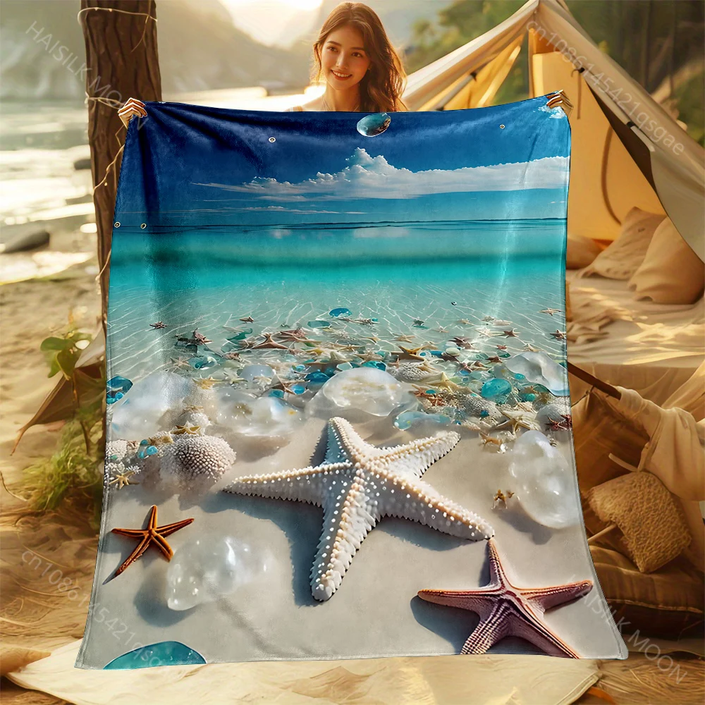 1PC Starfish and clear bubbles Print Adult Children Warm Blankets Home Travel Car Soft and Comfortable Suitable for all seasons