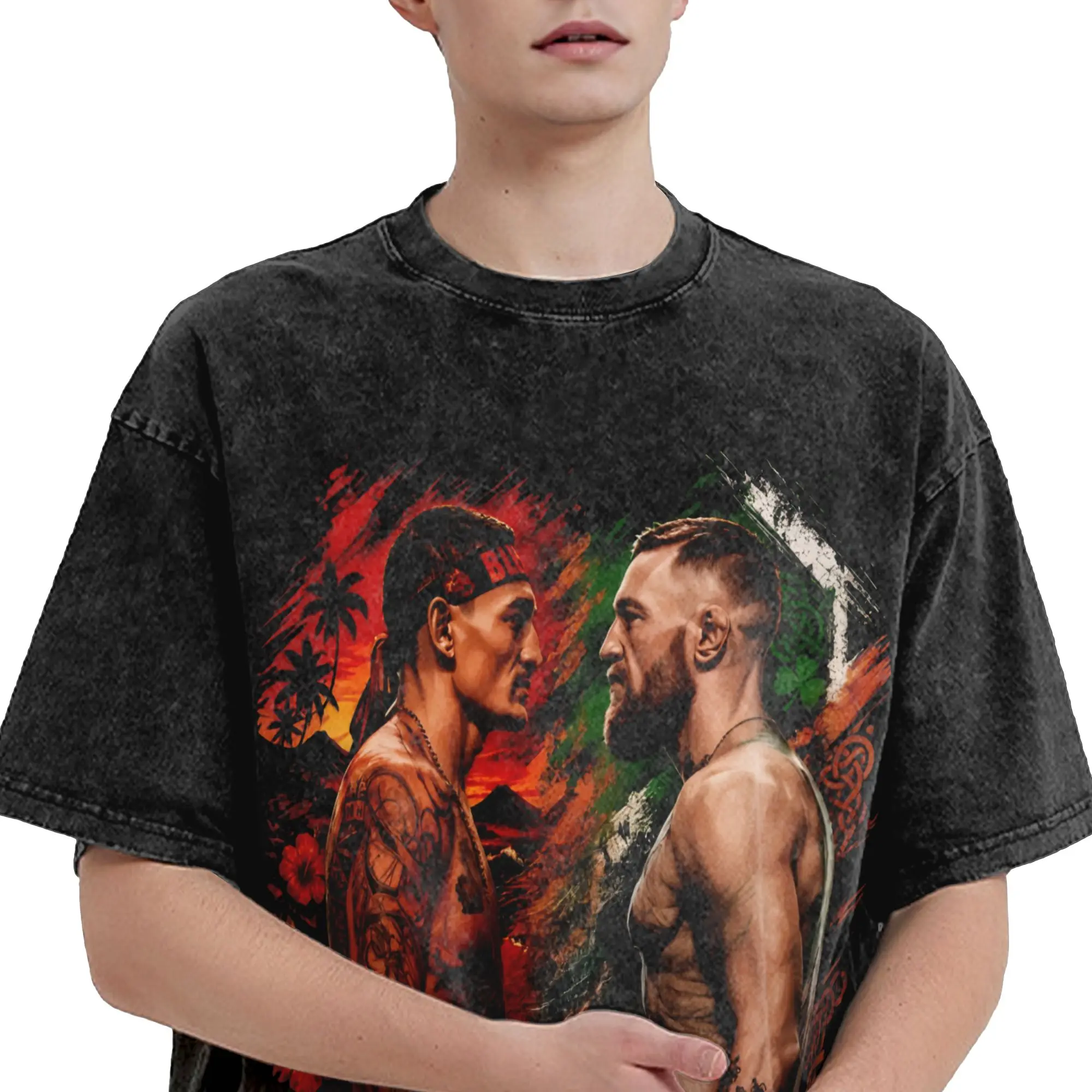 Harajuku Washed Shirt  Maxs Holloways vs Conors McGregors Apparel Vintage T Shirt Oversize  Streetwear Short Sleeve Summer Tees