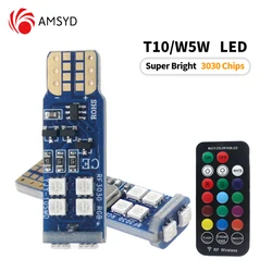 1 Set W5W T10 LED Bulbs Remote Control Colorful 3030 10SMD 12V 6000K Car Map Dome Lights Parking Light Auto Signal Ambient Lamp