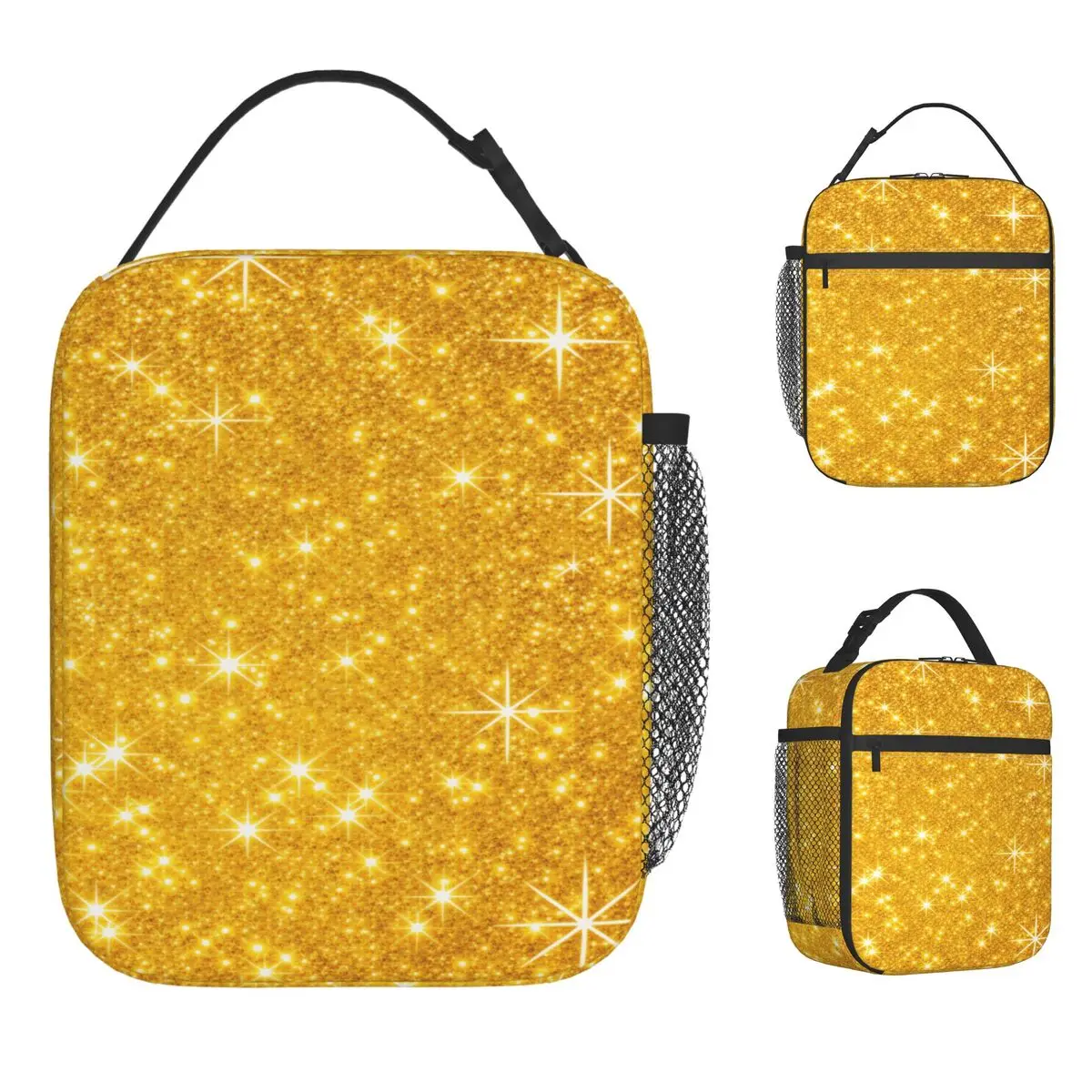

Сумка для обеда с блестками золотого цвета, портативная сумка-ланчбокс на молнии, унисекс, для пикника на открытом воздухе, с графическим дизайном, сумка-холодильник, забавная сумка-тоут из оксфордской ткани для еды