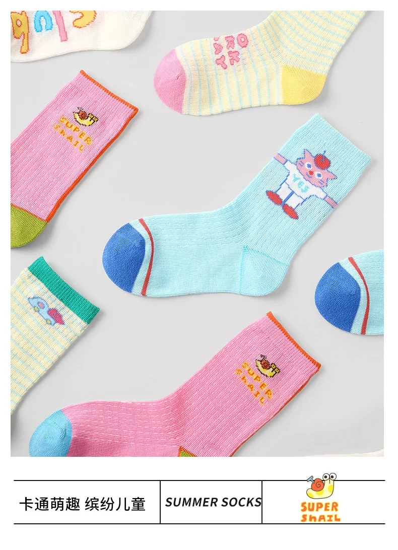 Baby-Sommersocken, Kindersocken für Jungen und Mädchen, Kaninchenmuster, dünne Baumwoll-Mesh-Socken, 4 Paar/Lot, Kinder-Wadensocken für den Sommer – Detail 2