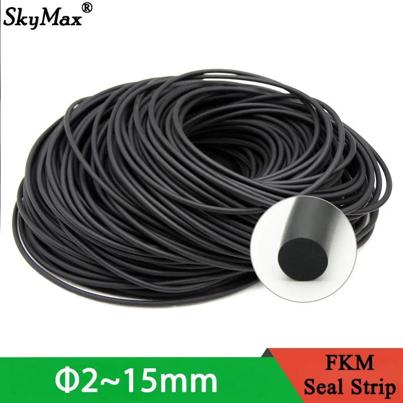 1/5M Fluorine Rubber Solid Strip Diameter 2,3,4,5,6,7,8,10,12,15,2.5,3.5,4.5 mm O-Ring  Bar Seal  Not Foaming Black