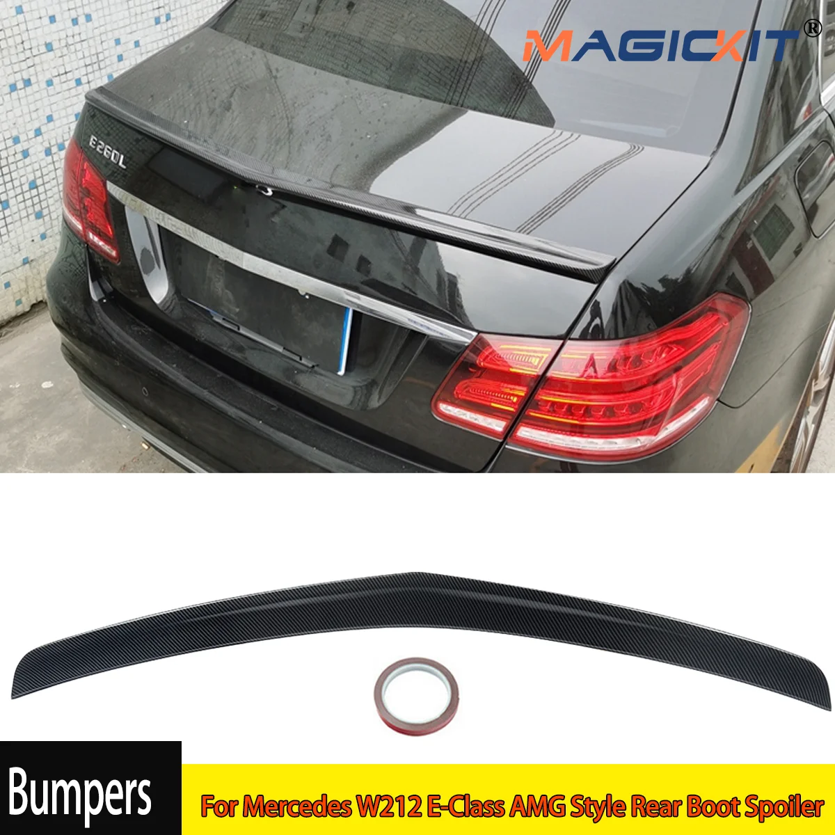 MagicKit For Mercedes W212 E-Class AMG Style Rear Boot Spoiler Wing Carbon Look 2008-2016