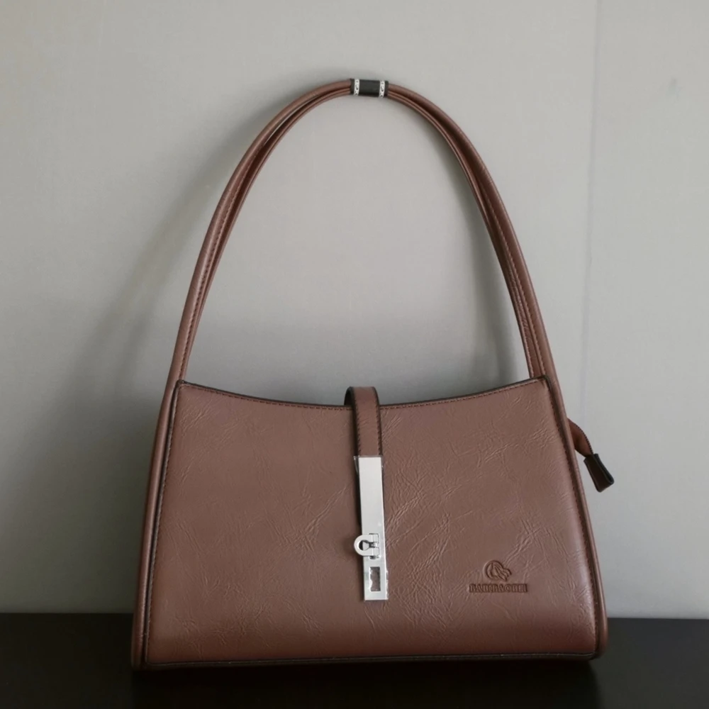 Grey Fashion Elegant Leather Bag\Handbags For Women Retro Simple Designer Female Tote Lady Shoulder Underarm Bag