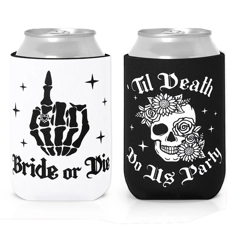 Bride or Die Can cooler Gothic fall Halloween Bachelorette hen Party wedding Engagement Bridal Shower Decoration bridesmaid gift