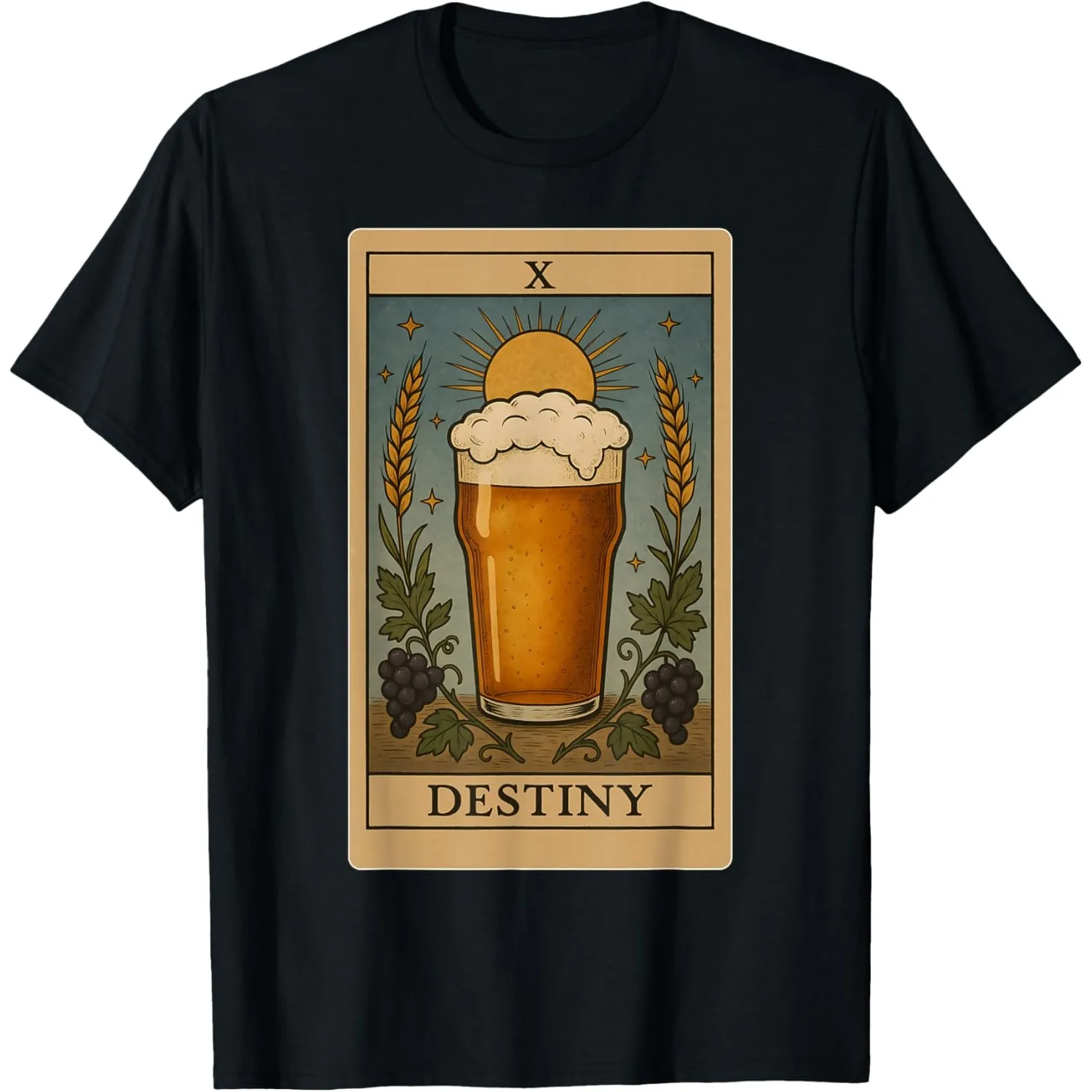T-shirt graphique Beer Tarot Card Destiny, t-shirt drôle de style rétro à manches courtes