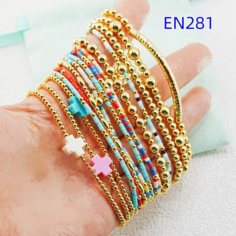 

VKVVA Boho Multicolor Beaded Stretch Bracelet Set,Colorful Seed Bead Elastic Chain with Cross Charms Stackable Jewelry for Women
