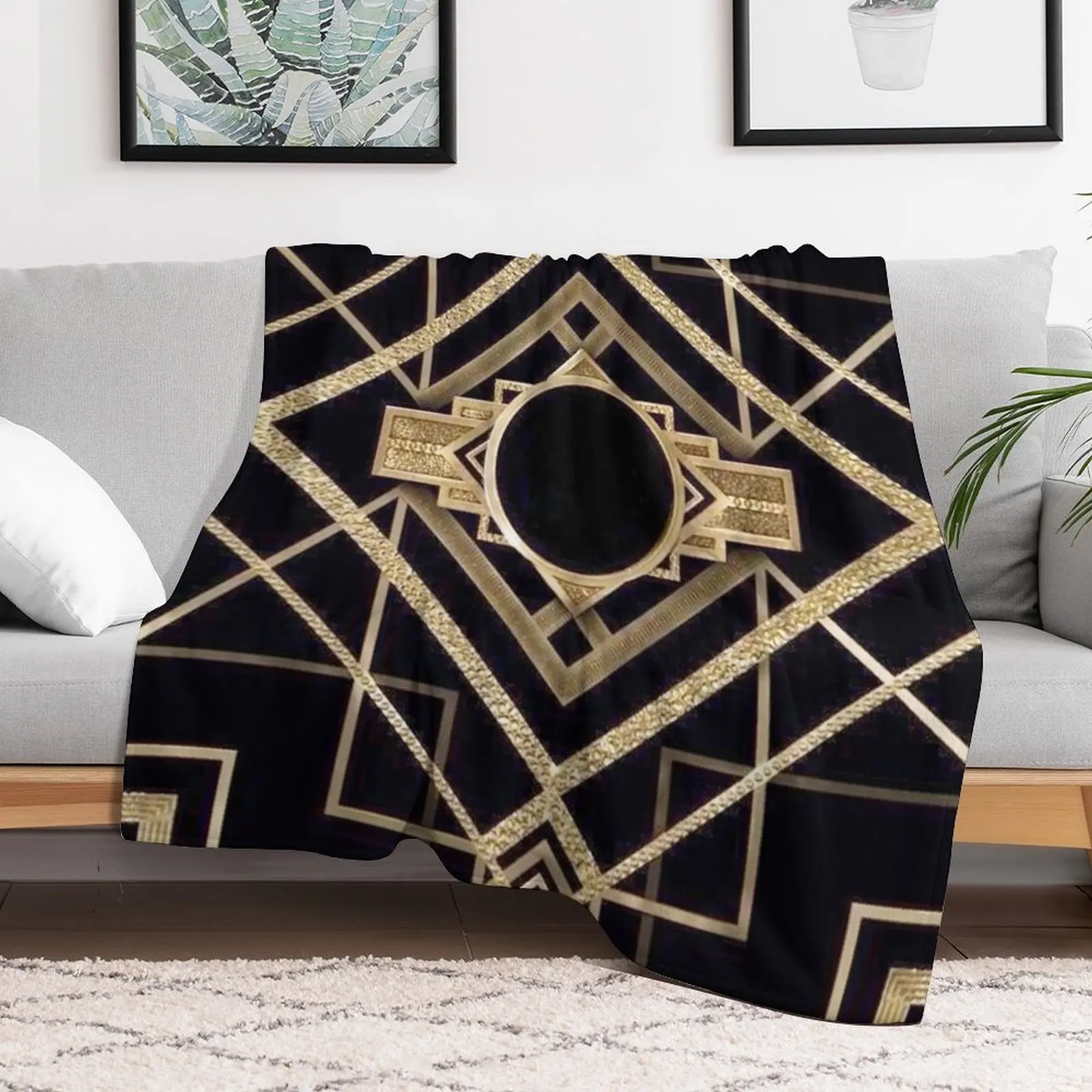 Art deco,vintage,1920 era,The Great Gatsby,gold,black,pattern,elegant,chic,modern,trendy Throw Blanket Warm Cute Blankets