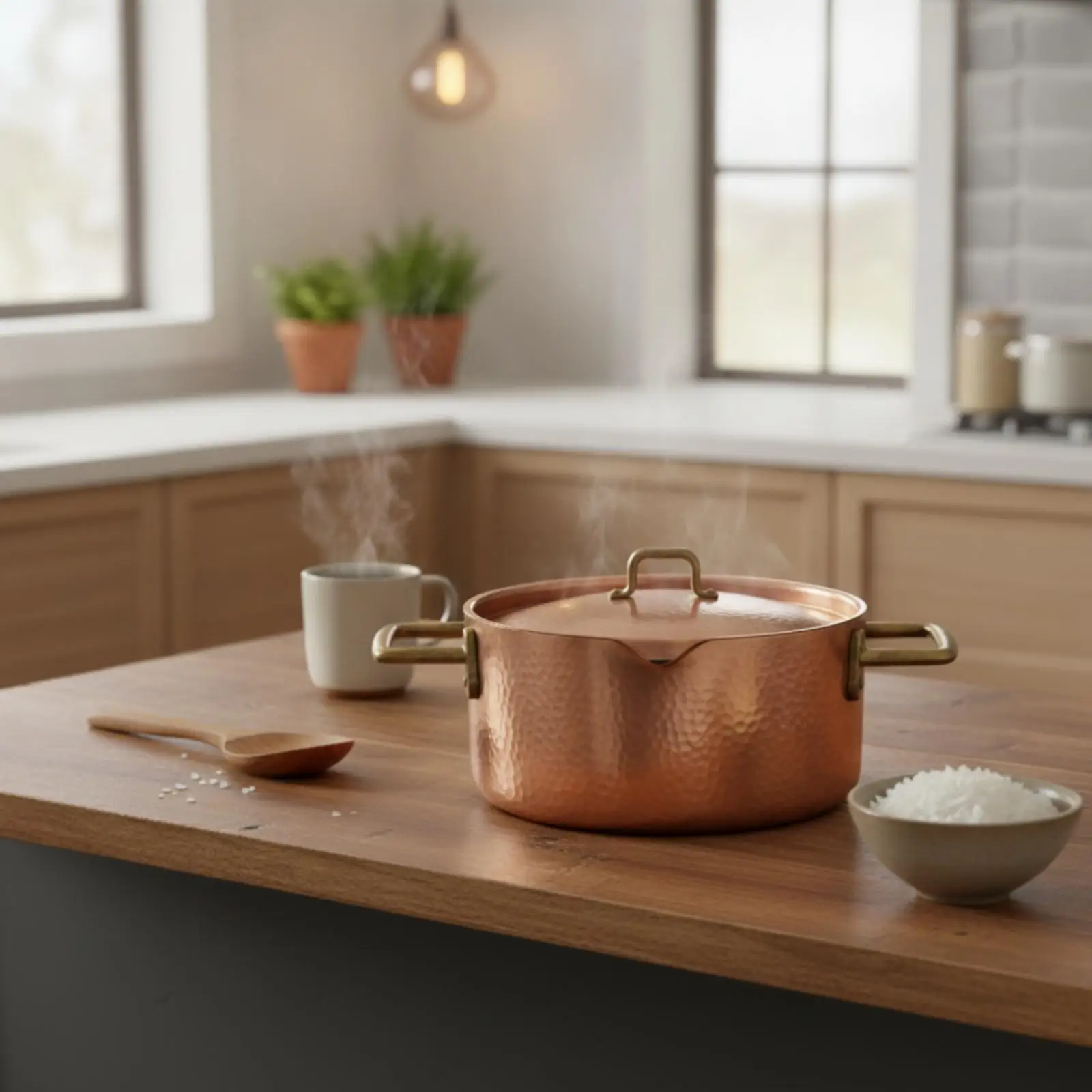 Copper Pot with Lid Handmade Saucepan Compact for Individuals
