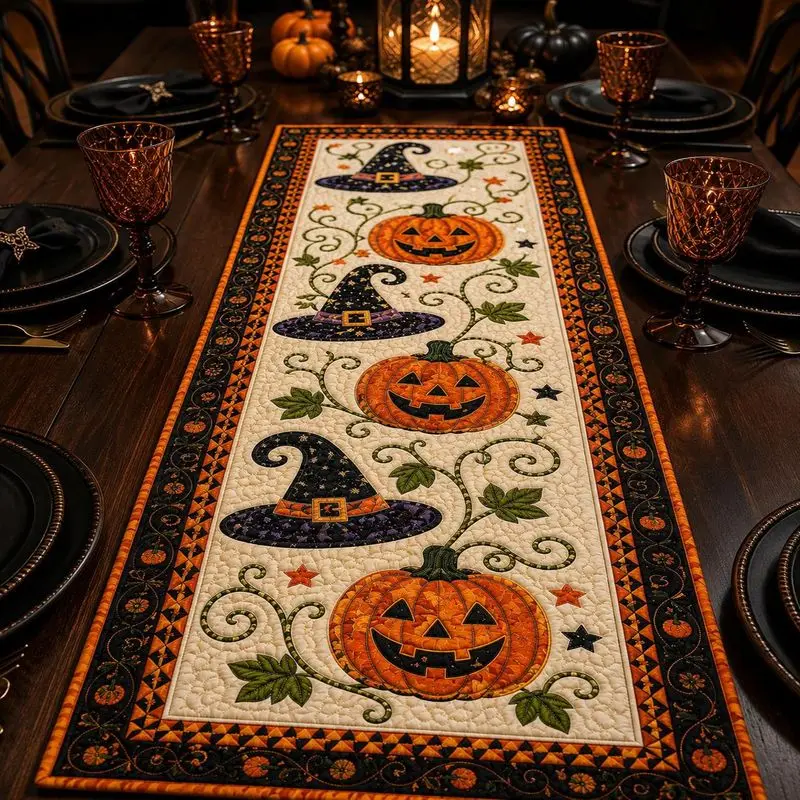 VIKAMA Halloween Pumpkin Witch Hat Runner Rug Non-Slip Hallway Carpet Entryway Kitchen Floor Mat Holiday Decor