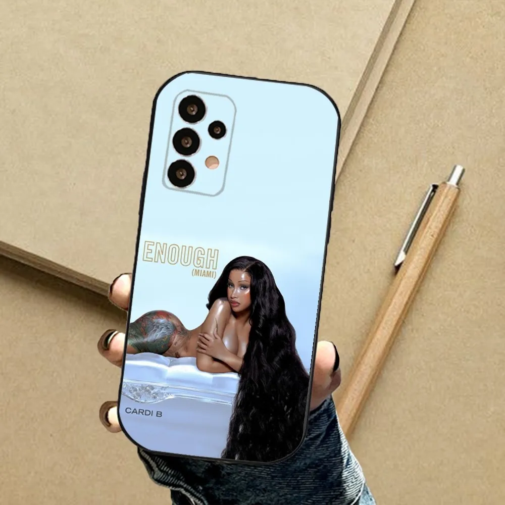 Singer Cardi B Phone Case For Samsung S24,23,23,22,30,21,10,9,Note20 Ultra,Lite,Ultra,5G,Plus,FE,Black Soft Case