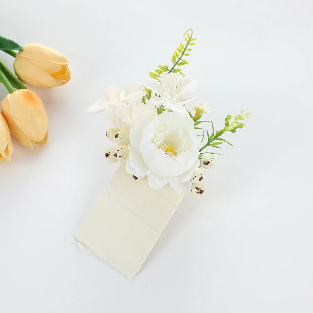 Flores falsas para decoración de bodas, blusa de novio, tarjeta de papel de bolsillo, ramillete Mori, flores falsas