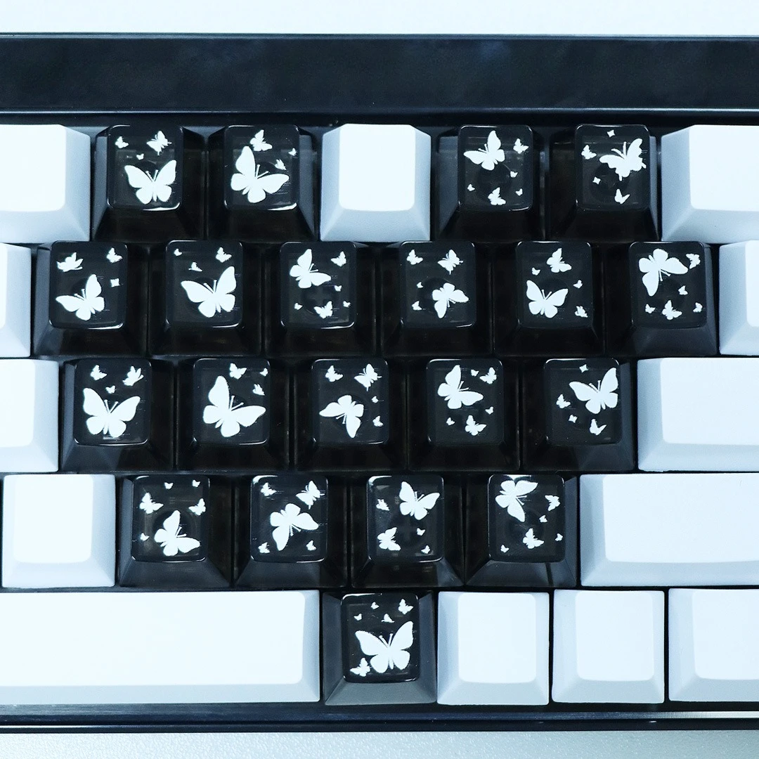 21pcs Butterfly Love Full Transparent PC Keycaps with High Quality and Multi Color Optional DIY Button Decompression