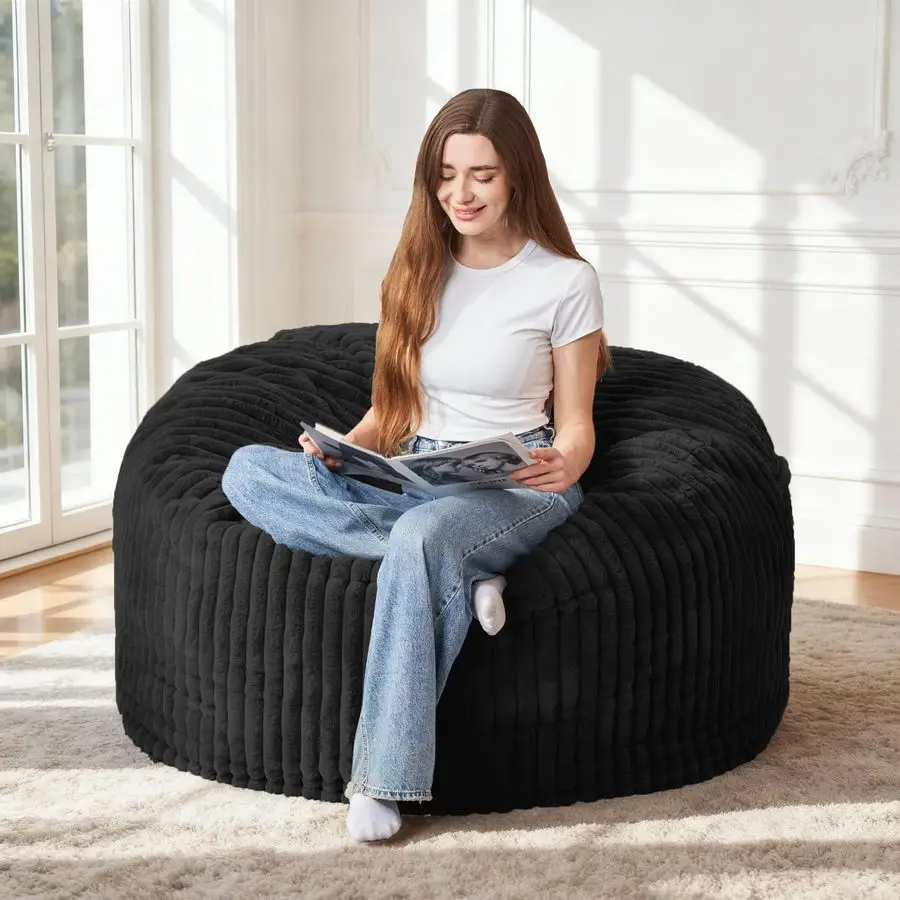 3FT Bean Bag Chair, 3 Large Bean Bag Chairs for Adults with Stripe Plush Cover, Memory Foam Beanbag Chair for Living Room Bedroo