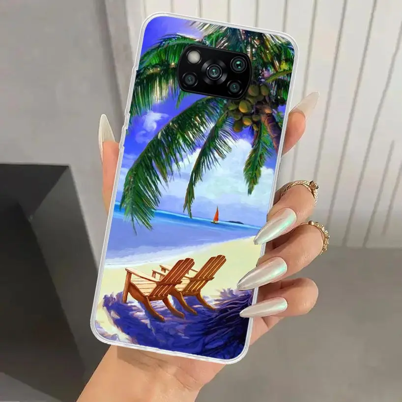 Summer Beach Sunset Sea Palm Tree Phone Case for Xiaomi Poco X6 X5 X4 X3 Nfc F6 F5 F4 GT F3 F2 Pro F1 M5S M4 M3 5G Soft Funda Pr