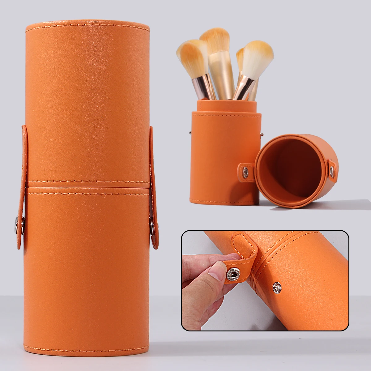 

1PCS High-end leather makeup brush storage bucket, large capacity for storing multiple makeup brushes, desktop storage tool