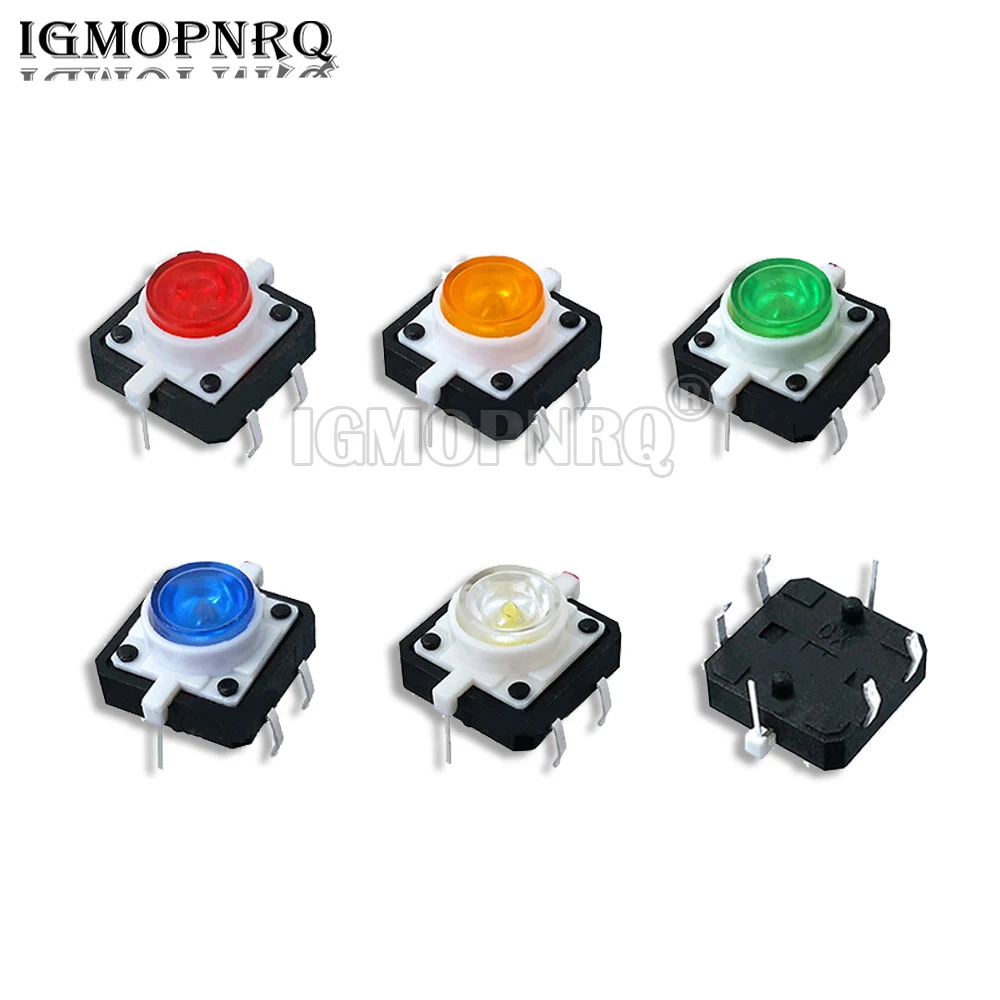 5PCS 12X12X7.3mm 5 Colors Red Green Blue Yellow White Momentary Touch LED With Light Touch Button Switch 12*12*7.3mm new